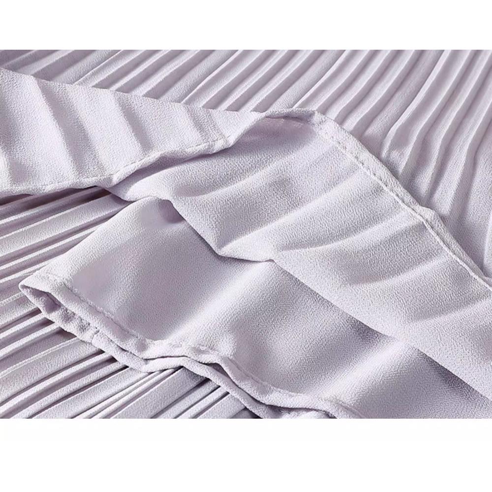 Dimanaf 2025 Summer Women New Skirts Chiffon Solid Elastic Waist Pleated Mesh Elegant Skirts