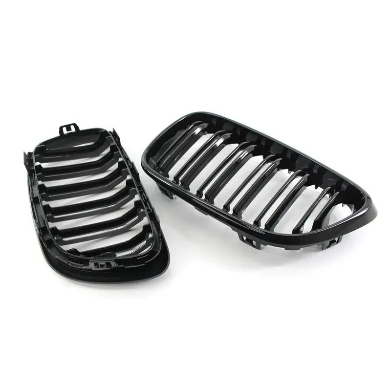 Gloss Black M Color Dual Slat Front Hood Kidney Grilles Grill Compatible For BMW F22 F23 M2 2014-2018 For BMW 225i 218i 220i