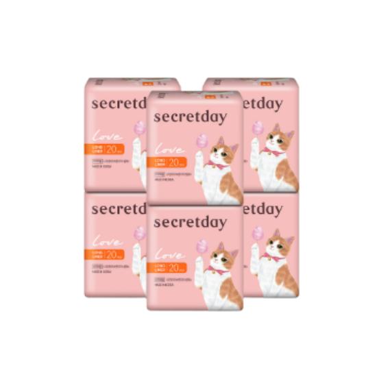 Secret Day Love Длинные ежедневные прокладки 20 шт. x 6 упаковок, Тонкие ежедневные гигиенические прокладки для женщин, 120 шт.