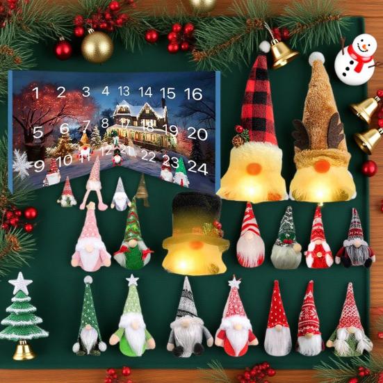 Гном Адвент-календари 2025 24 дня Рождественский календарь обратного отсчета с 24 коллекционными фигурками Светящиеся гномьи украшения для домашнего декора