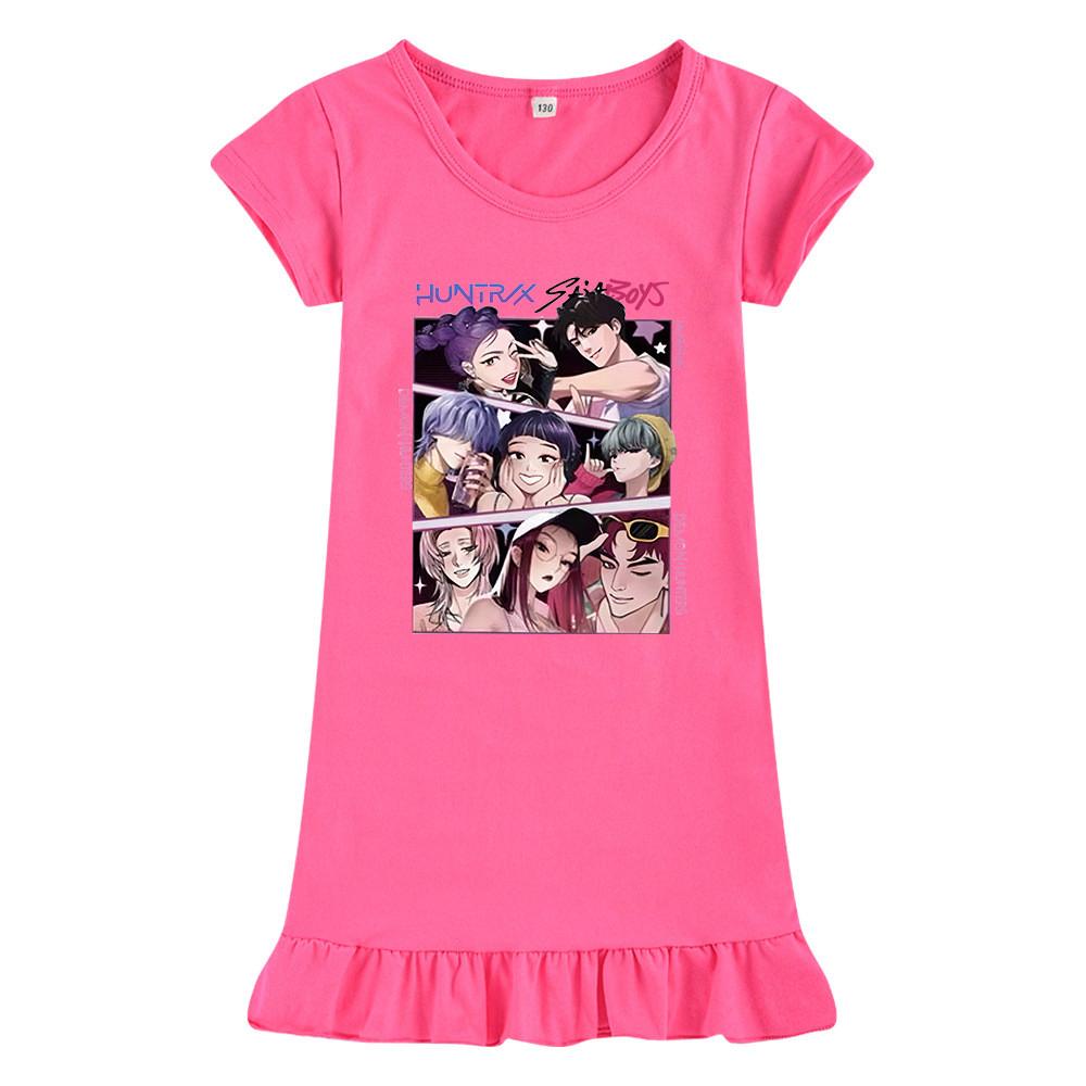 M1224 Kids Girls Sajaboys Kpop Rumi Zoey Mira Print Short Sleeves Ruffle Dress