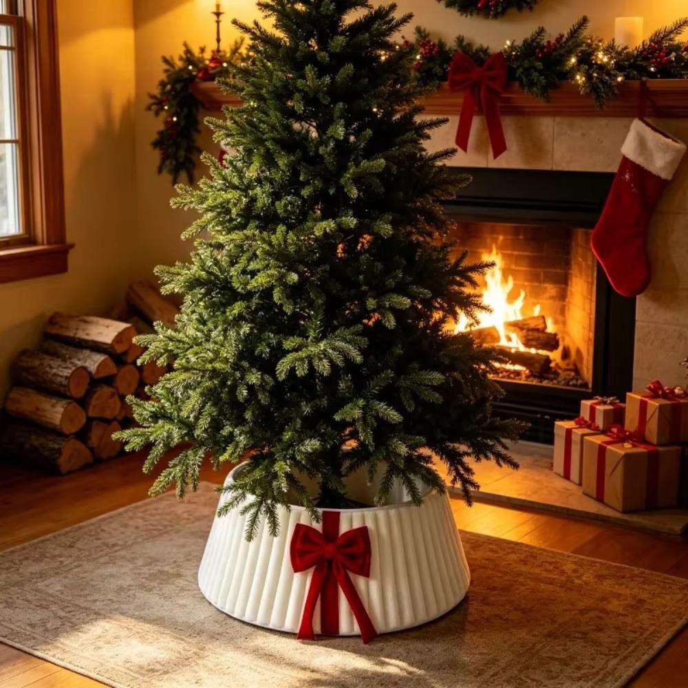 With Bowknot Christmas Tree Skirt Folding Xmas Tree Surround Cover Party