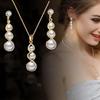 Luxurious Jewelry Set Earrings Necklace Simulated Pearls Fashion Charm Wedding Bridal Bridesmaid Rhinestone Pendant