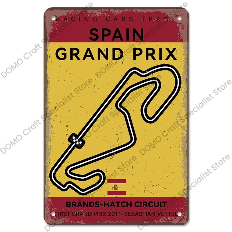 Плакат F1 Racing Circuit, винтажные металлические жестяные знаки, Монако, Испания, США, станция, ретро металлическая доска, гараж, бар, паб, клуб, домашний декор стен
