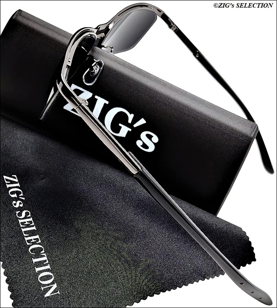 Все Темные УФ Черные Оригинальный Футляр для Солнцезащитных Очков с Тканью [ZIGs] Черный, Черный, Защита, Оправа, Металл, Полуободковая, Двойная переносица, Квадратная, Мужской, (gls03bl)