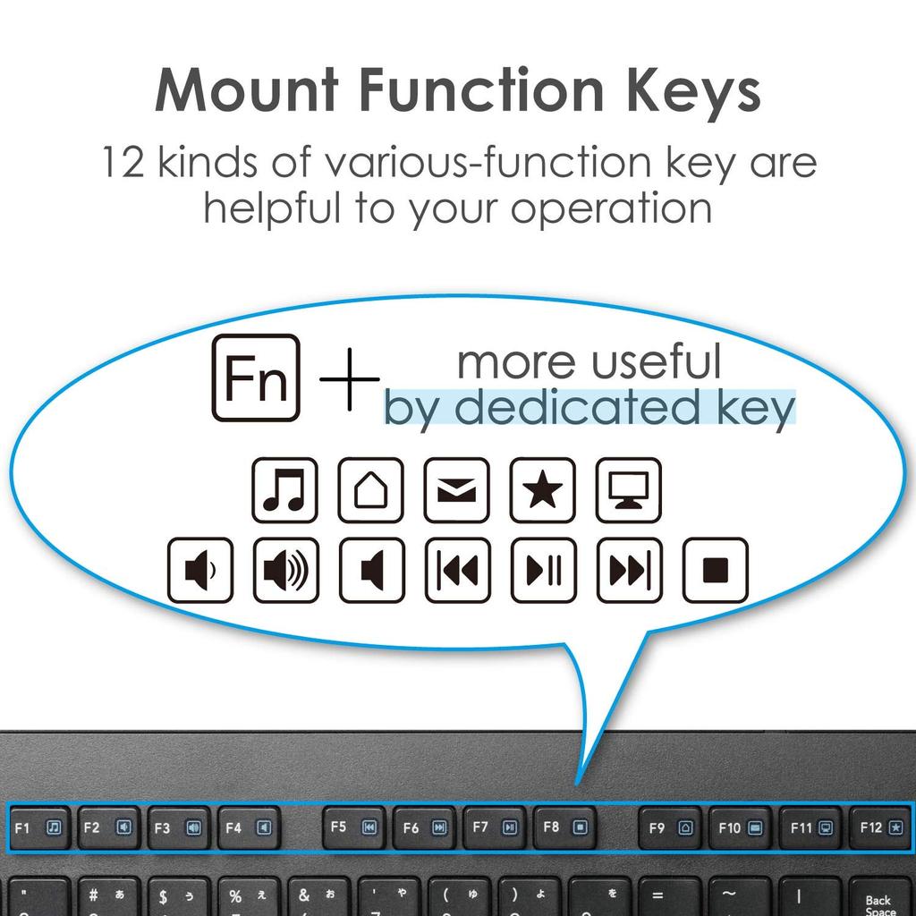 Elecom Keyboard Wireless Membrane Thin Compact Keyboard with Mouse Black (Receiver Included) TK-FDM109MBK