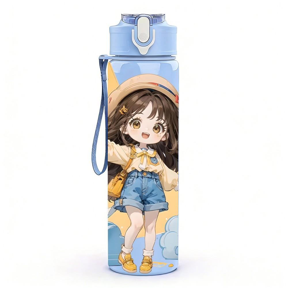1PC Sun Hat Girl Countryside Scene Pattern 750ml Color Plastic Sports Water Bottle Leakproof Flip Straw Lid Suitable for Sports Office Home Use