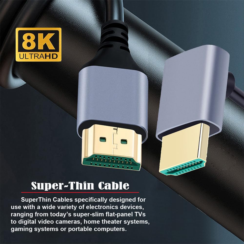 Cablecc HDTV HDMI Папа-Папа 8K Гипергибкий Тонкий 90 Градусов Вниз для 50см Ультратонкого 2.1 Кабеля, 4K, Шнур, Угол, Тип-A, Компьютеров, HDTV
