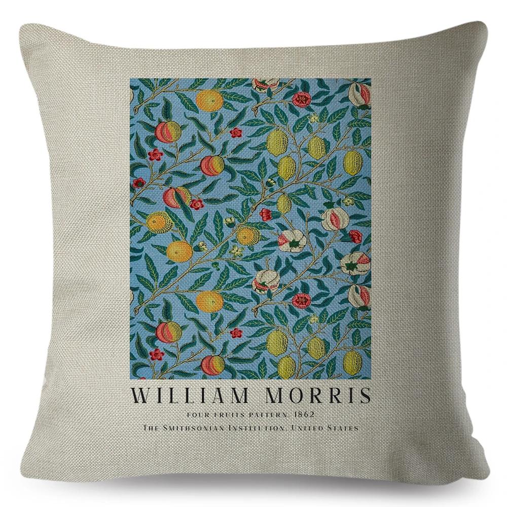Nordic Style Cushion Cover William Morris Flower Pillowcase Linen Both Sided Decor Violets Botanical Throw Pillow Case for Sofa