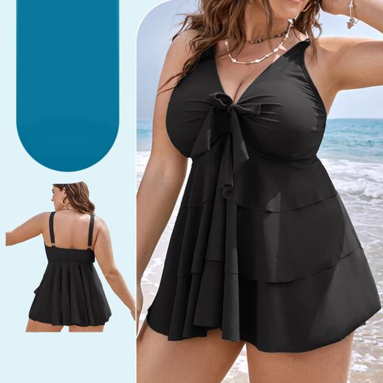 Женский купальник больших размеров с глубоким V-образным вырезом, состоящий из двух частей, с шортами, летний животик