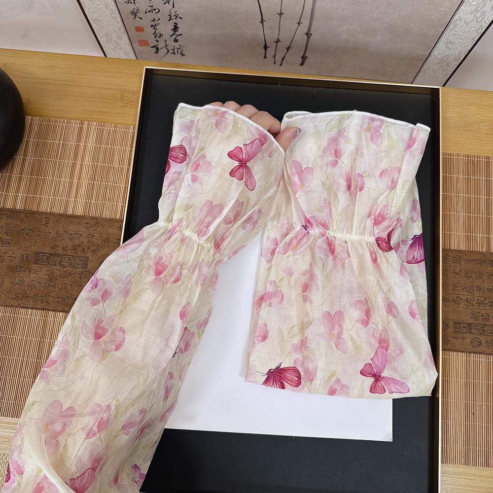 Elastic Chinese Style Sleeves Sweet Cycling Gloves Breathable Chiffon Sunscreen Arm Covers Summer