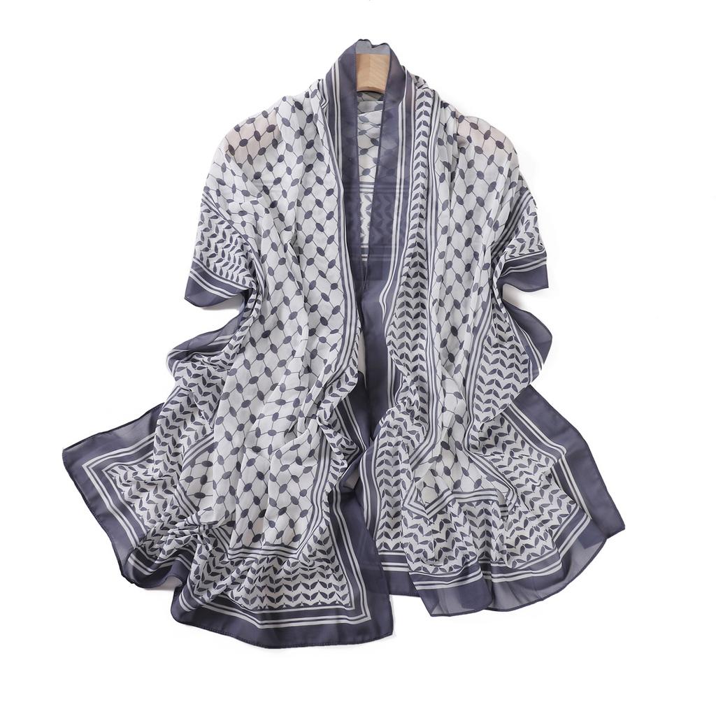 1pc Breathable Chiffon Hijab Vintage Printed Long Scarf Geometric Pattern Head Wrap For Women Lightweight Thin Soft Cozy Shaw