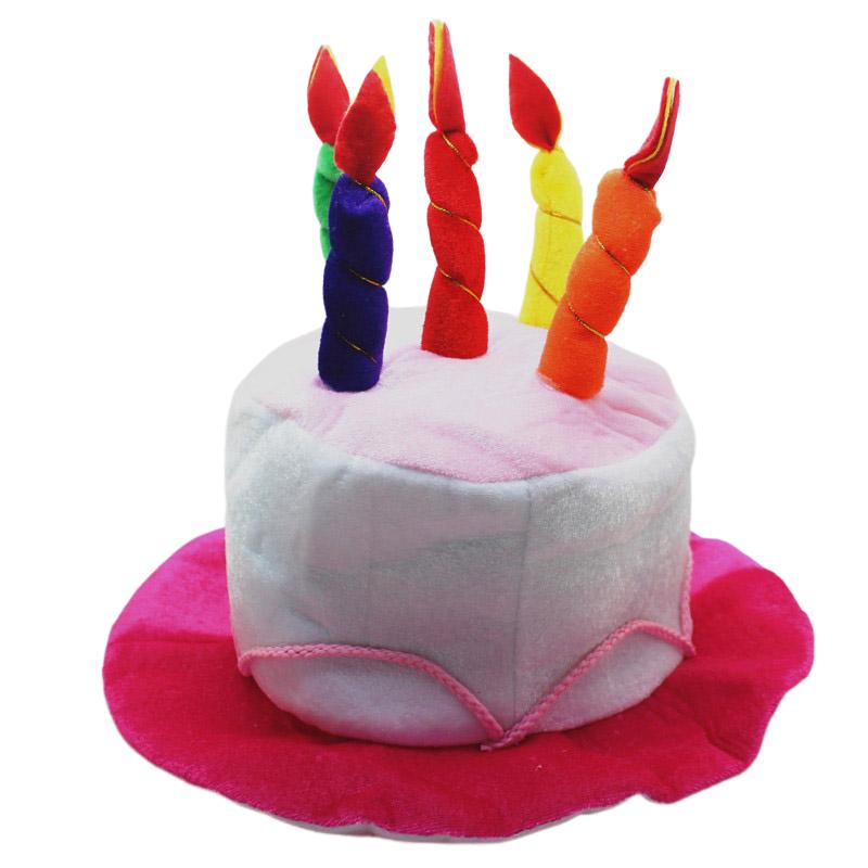 Happy Birthday Cake Hat Cute Fabric Birthday Hat with Plush Candles for Unisex Adult Party Novelty Decorations