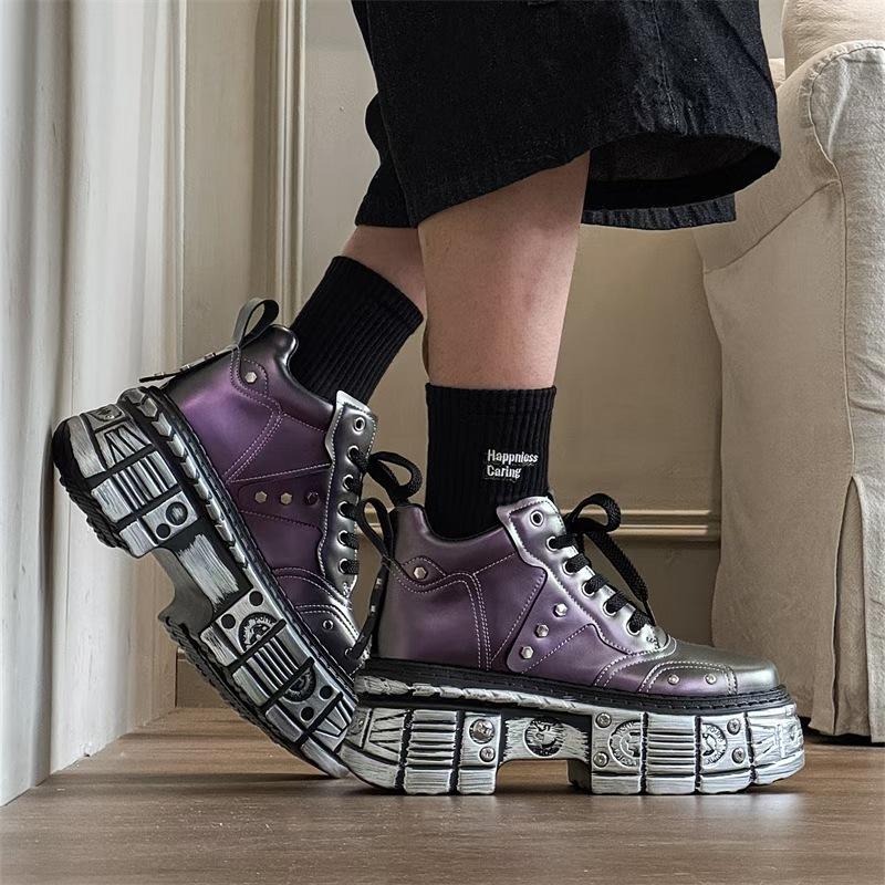 Chunky Sneaker Men Designer Retro Punk Motorcycle Boots Casual Leather Fabric Height Increased Flat Platform Sport Shoes