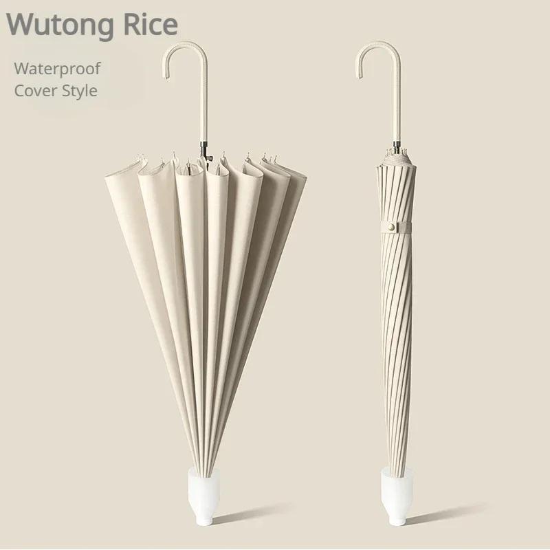Водонепроницаемый зонт с 16 спицами, креативный зонт с изогнутой ручкой и прямым стержнем, зонт с маленькой свежей женской ручкой, однотонный зонт