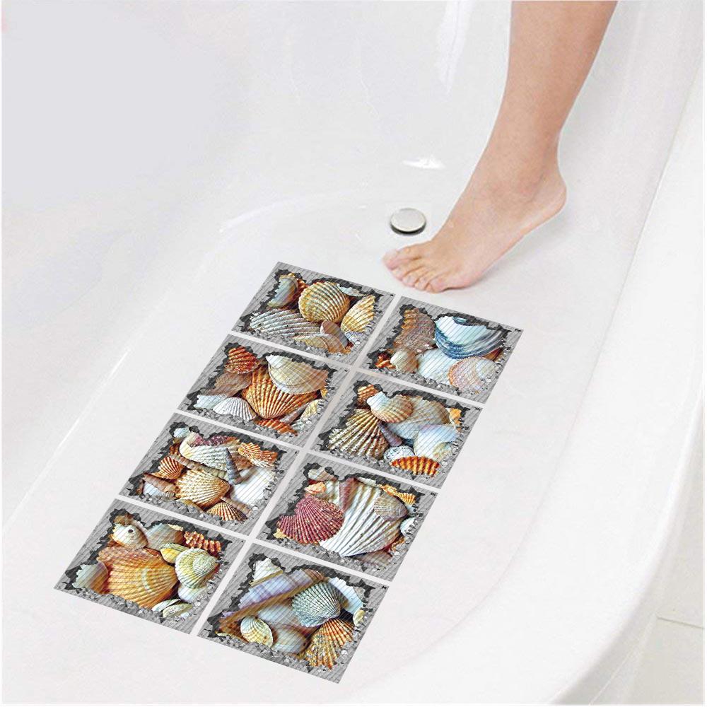 8Pcs 3D Bathtub Anti-Slip Stickers - Waterproof PVC Bathroom Safety Decals - Decorative 13x13cm Removable Self-Adhesive Mural