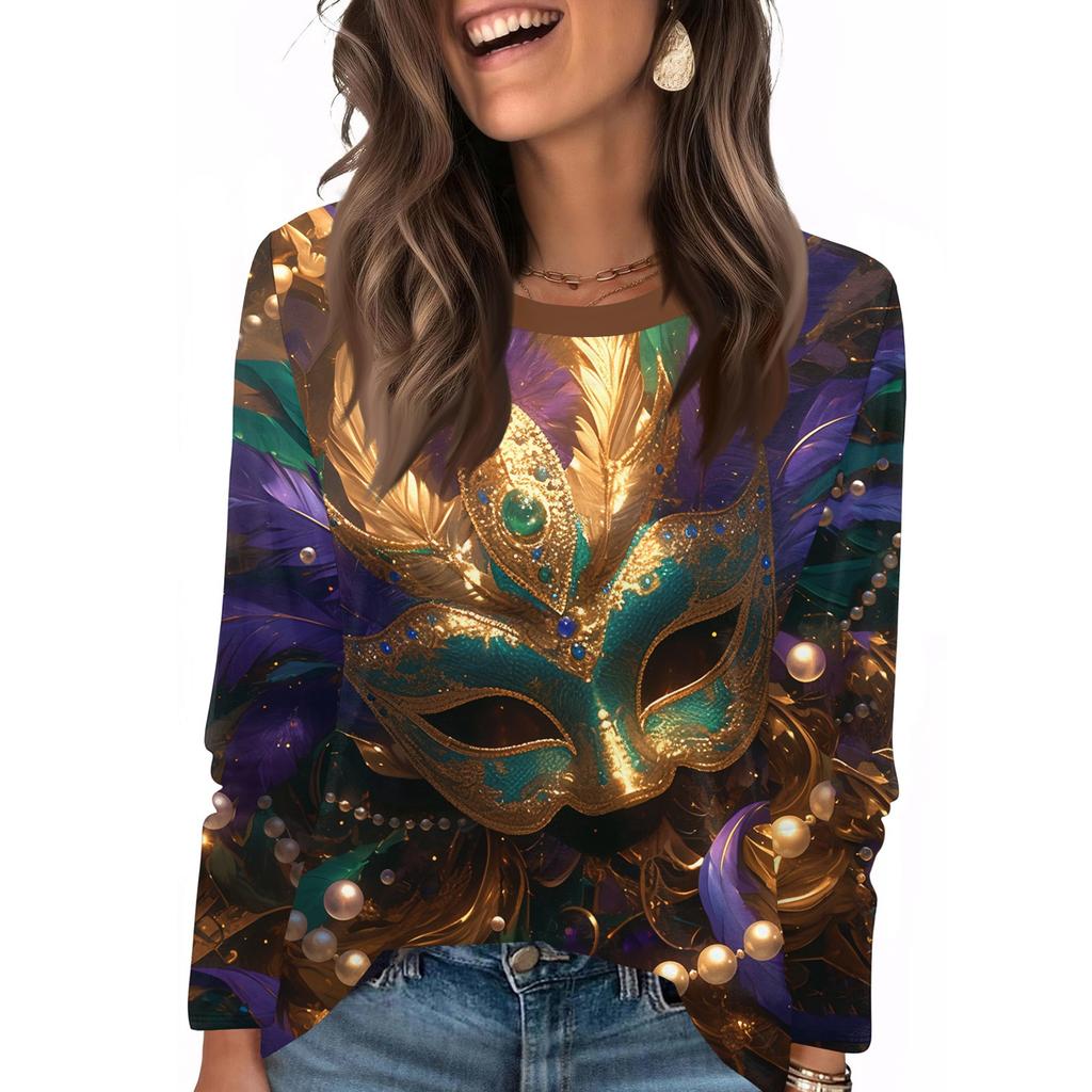 Long Sleeve Shirts For Women Cute Print Graphic Tees Blouses Casual Plus Size Basic Tops Pullover