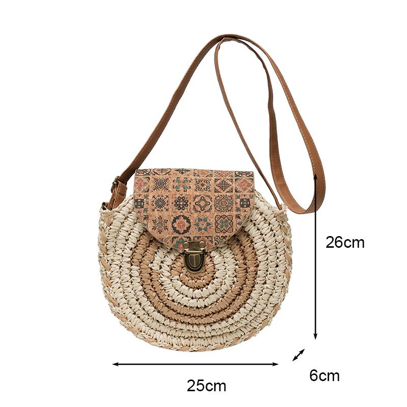 YOUHUAGUO Круглая соломенная сумка, женская тканая пляжная сумка через плечо, женская сумка из ротанга ручной работы на плечо, маленькая сумка в богемном дизайне