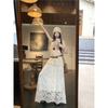Kumikumi Retro Set Heavy Industry Crochet Vest Tops Women Autumn Lace Skirt A- Line Skirt Two-piece Set
