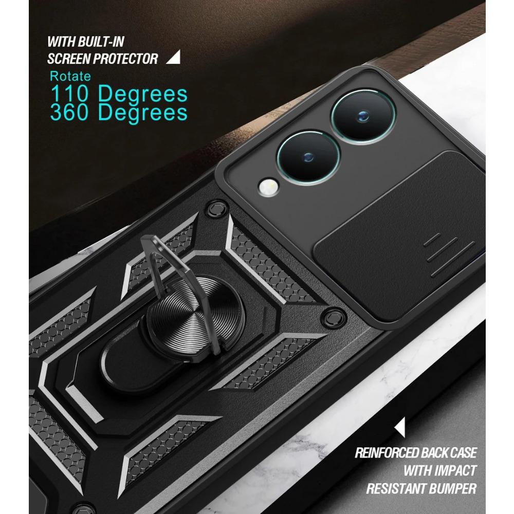 Военный защитный чехол для камеры VIVO Y28 Y03 Y100 Y02 Y17S Y27 Y36 Y35 Y16 Y22 Y21 Y55 Y33S Y33 Y31 Y51 Y20 Гибридная задняя крышка-подставка с кольцом