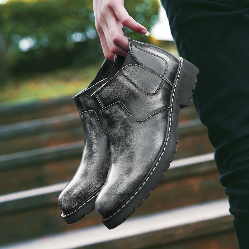 Мужская обувь Длинные ботинки в британском стиле Мужские однотонные ботинки челси Очень большие короткие ботинки Деловая официальная обувь