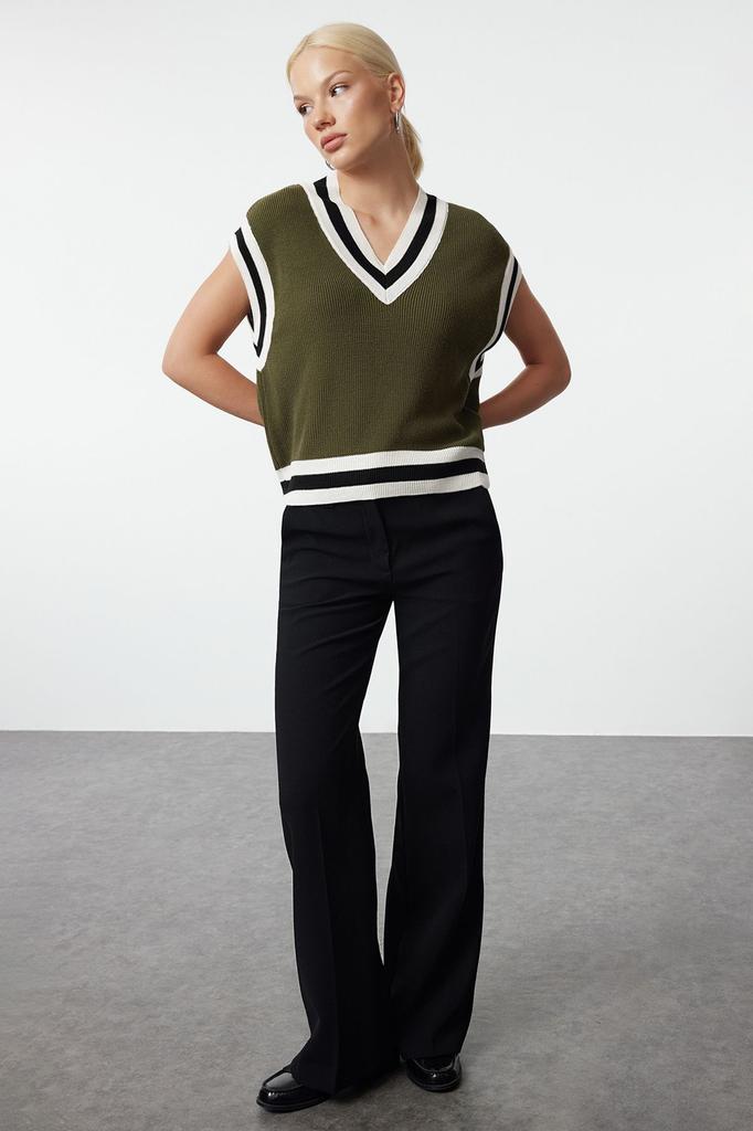 Women's Elegance Style Sweater Navy Blue V-Neck Knitwear Sweater