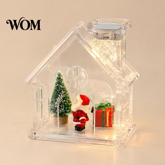 Rechargeable LED Decoration Clear Acrylic House Ornament, DIY Fillable Christmas with Light, Lighted Table Centerpiece for Festive Party Mantel Decor