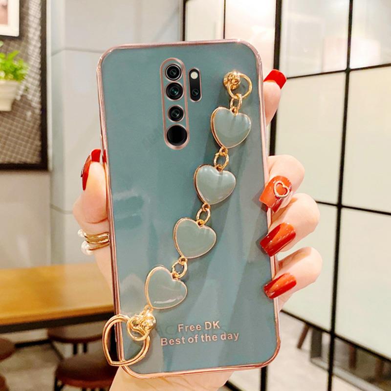 Чехол с сердечком на запястье для Xiaomi Redmi Note 8 Pro 9 8pro 8t, роскошный браслет с цепочкой Note8 2021 Note8pro, силиконовый чехол