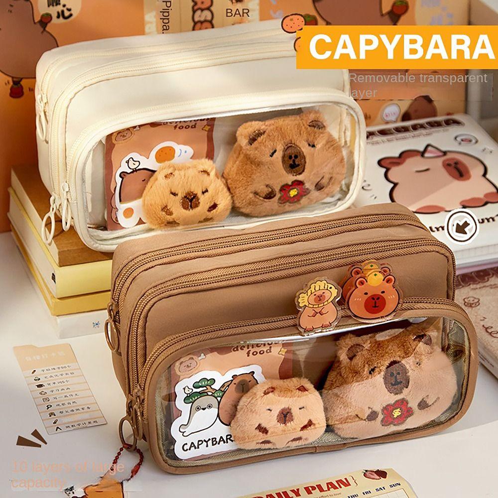 Detachable Pencil Case Capybara Stationery Storage Pouch Pen Bag for Office School Supplies