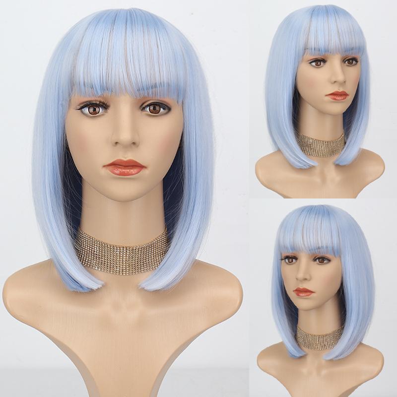 LISI HAIR Женский косплей розовый короткий боб прямой парик с челкой из синтетического волокна повседневная одежда косплей розовый парик длиной до плеч