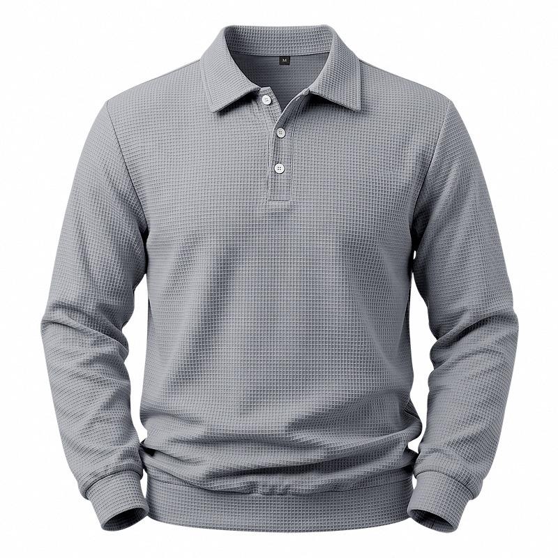 Men’s New Autumn/Winter Casual and Versatile Long-Sleeved Stand-Collar Waffle-Pattern Polo Sweatshirt