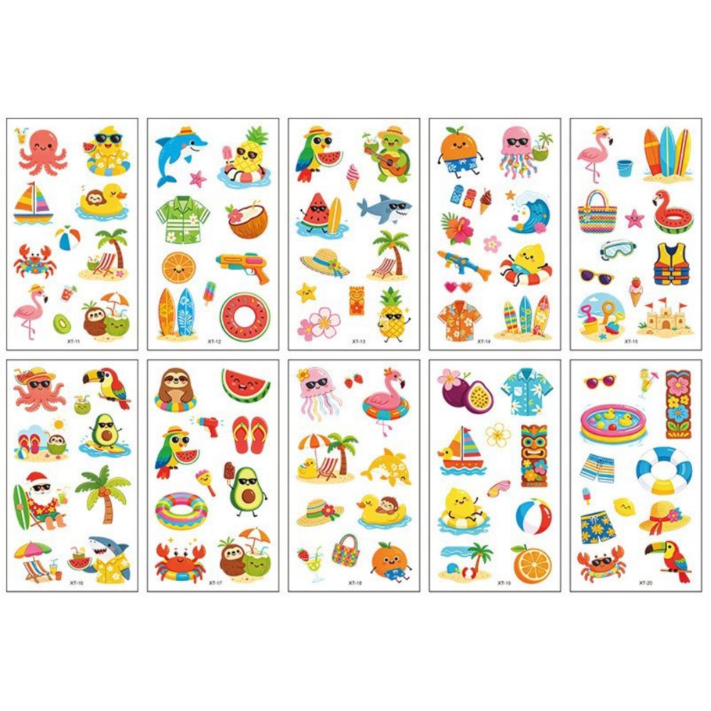 Kids Summer Sea Tattoo Sticker 20-Piece Set Waterproof Children's Tattoo Sticker Beach Hawaiian Character 1 pcs Vacation Type
