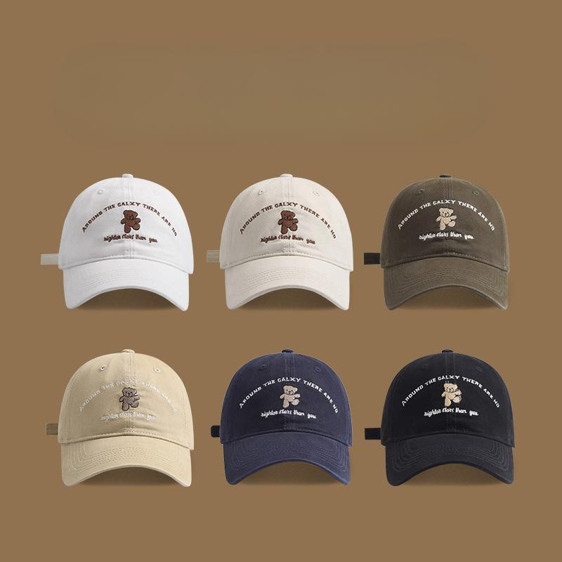 Cute Dancing Bear Embroidered Baseball Cap for Women with Four Seasons Faces Small Korean Style Trendy Wide Essence Baseball Cap