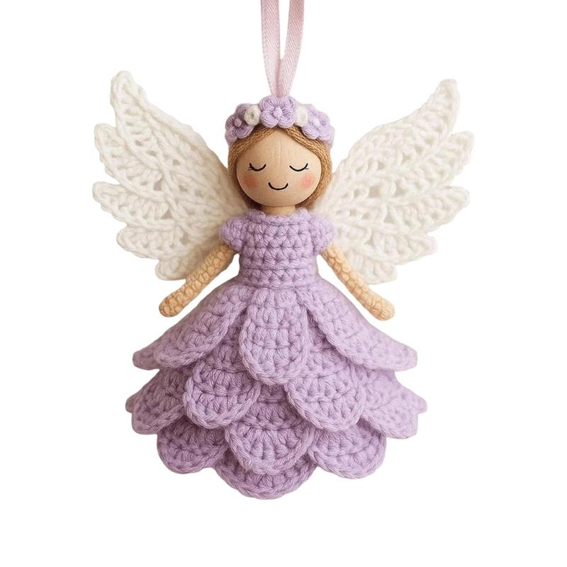 Crochet Christmas Angel Ornament Set For Beginner Adult Handmade Craft With Step-by-Step Tutorial Instruction Hook Yarn