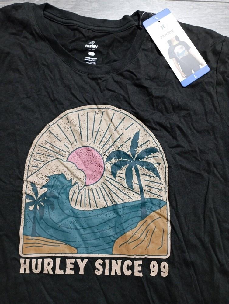 HURLEY Рубашка Взрослая Размер L Короткий рукав Футболка с принтом Черная Женская Унисекс Футболка