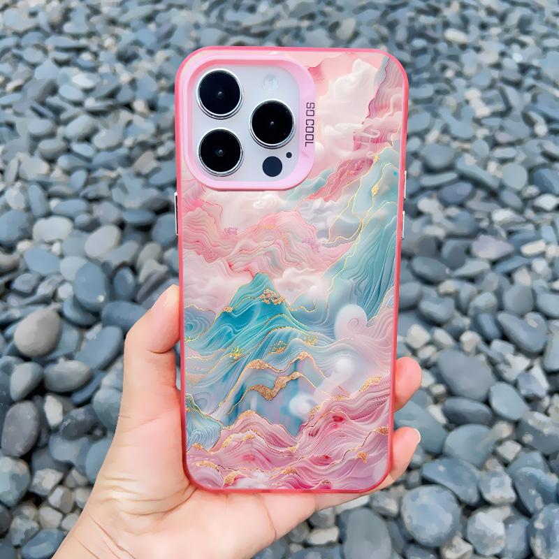 Прозрачный Розовый Облачный Морской Лазерный Чехол для Телефона Для iPhone 11 12 15 Pro Max 13 Mini 16 14 13 Pro Max Plus Ударопрочная Задняя Крышка Fundas