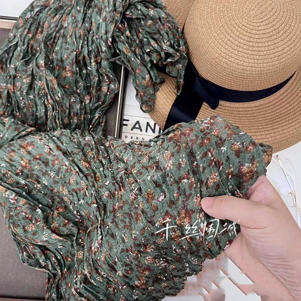 Цветочный хлопково-льняной шарф Новая корейская версия Солнцезащитный Плиссированный Тонкий Ретро Цветочный Принт Шаль Накидка