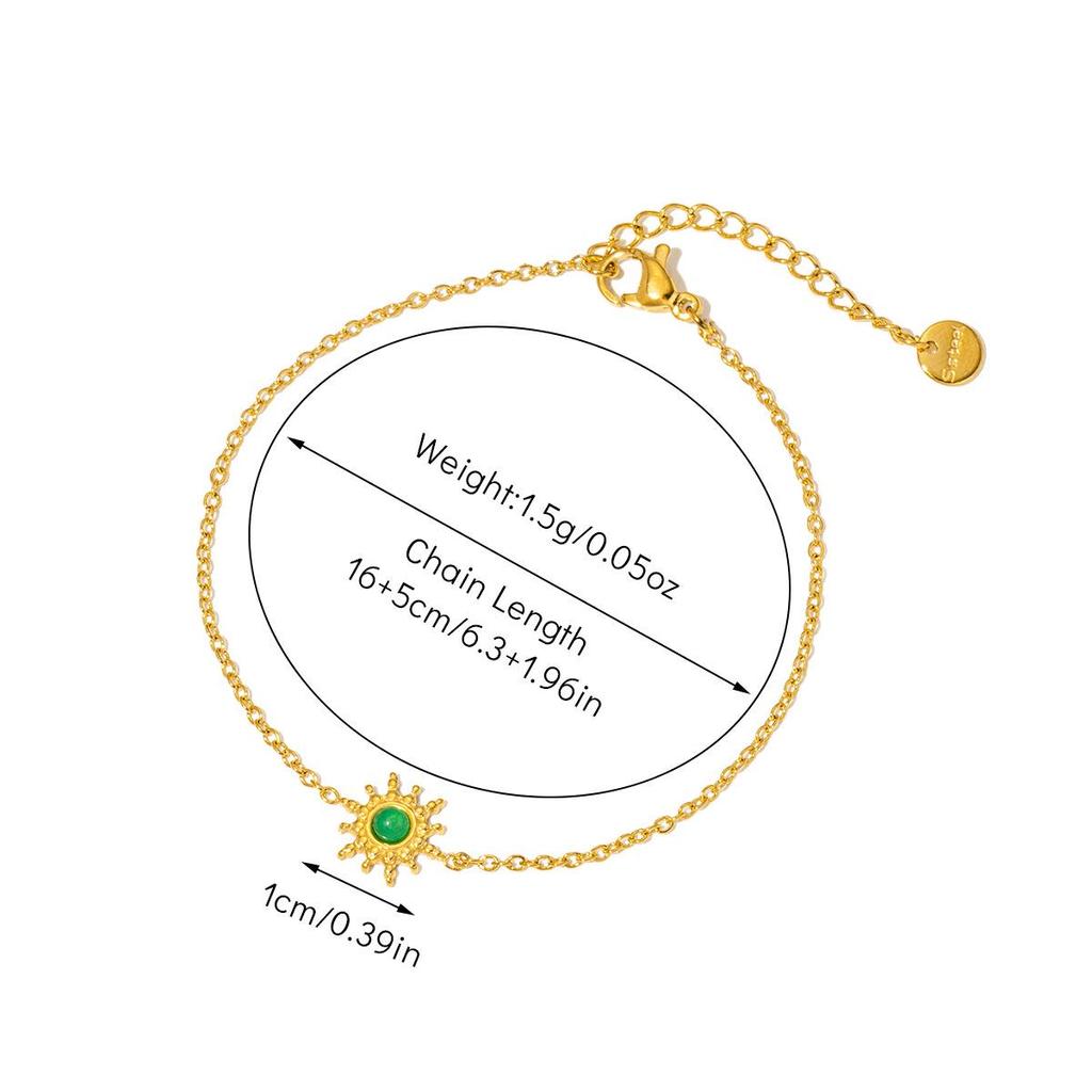 Браслет из титановой стали в стиле ретро-дворца с покрытием из 18-каратного золота и натуральным изумрудом для женщин