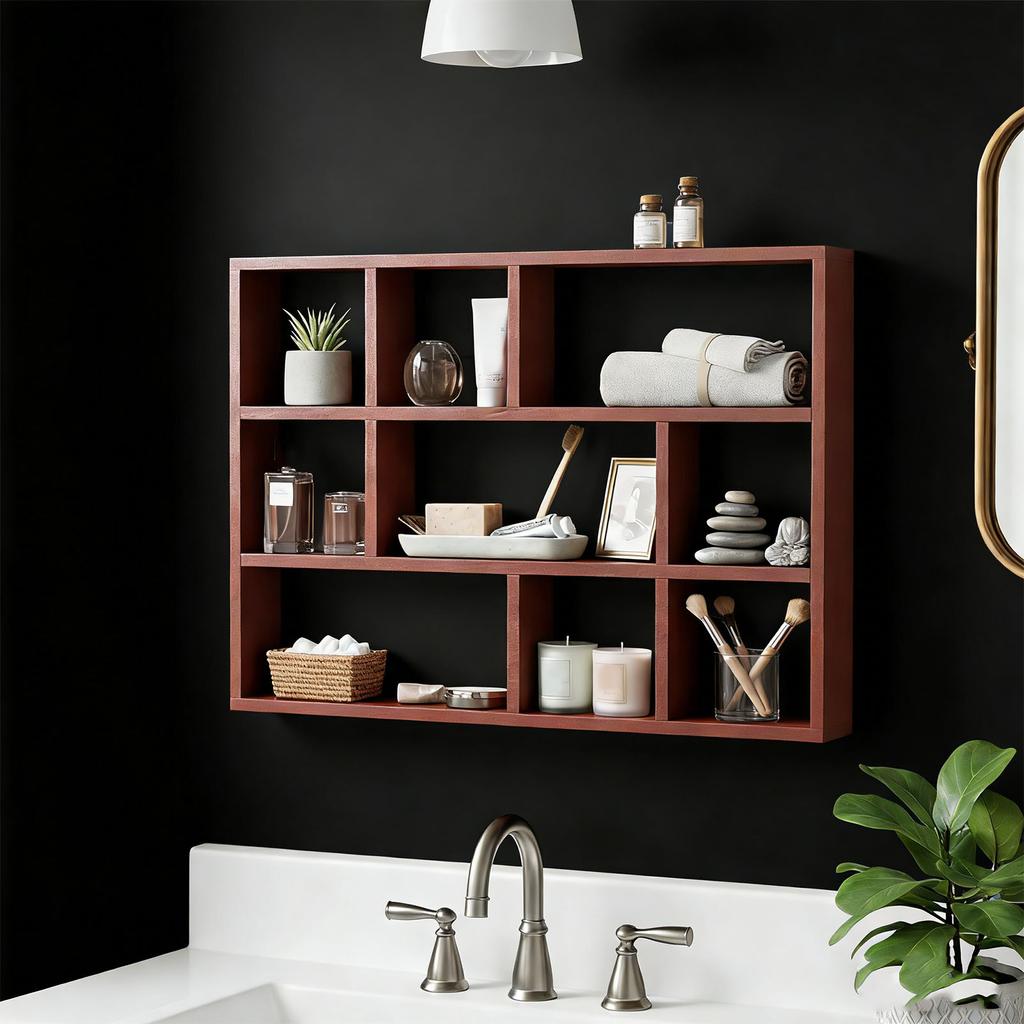 Деревянная Настенная Настольная Полка 9 Отделений Многофункциональная Винтажная Деревянная Настенная Полка Макияж