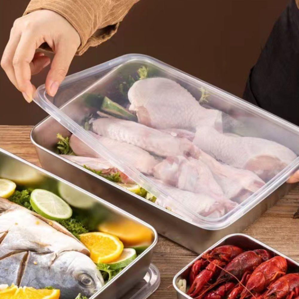 Пластина для хранения кухонной утвари из нержавеющей стали с крышкой Коммерческий поднос для посуды Кухонные инструменты для приготовления пищи