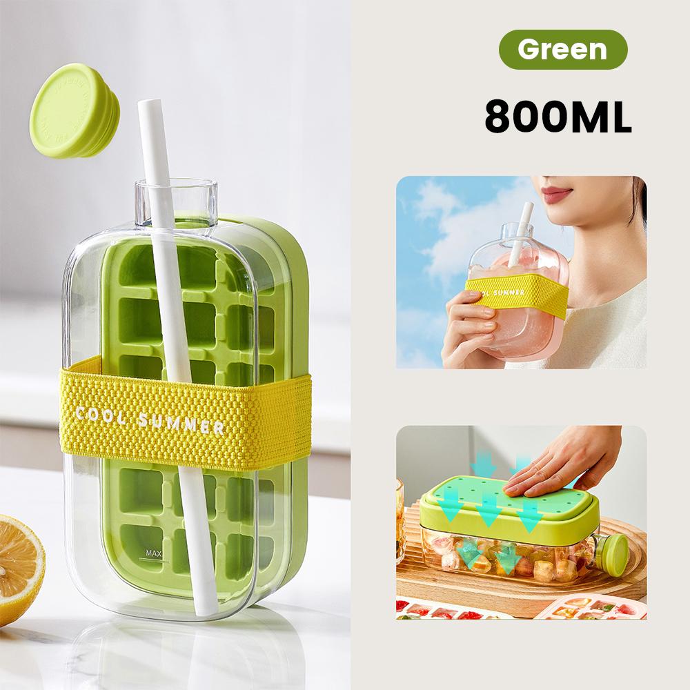 Ice Cube Tray With Lid - NO SPILL Ice Tray For Freezer - NO TOUCH Silicone Ice Cube Tray For Freezer With Straw + Cable Tie Mold