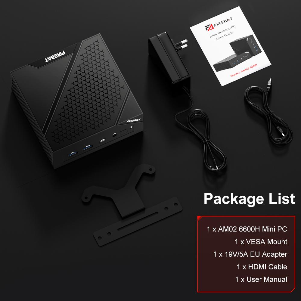 FIREBAT AM02 MINI PC AMD Ryzen 5 6600H DDR5 16 ГБ ОЗУ 512 ГБ SSD WIFI6 BT5.2 Портативный настольный компьютер MINI-PC