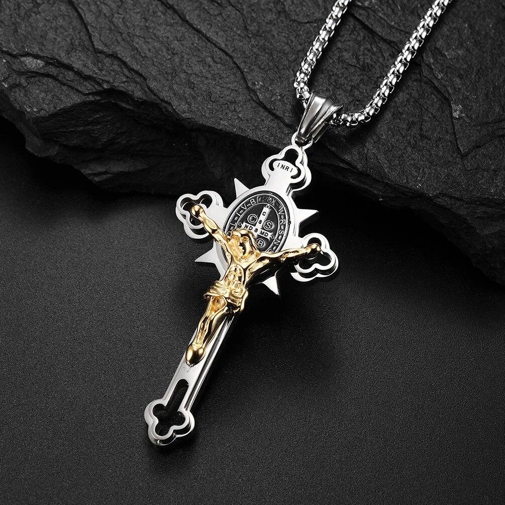Религия Нержавеющая сталь Saint St St. Ожерелье с подвеской в виде креста с распятием Бенедикта