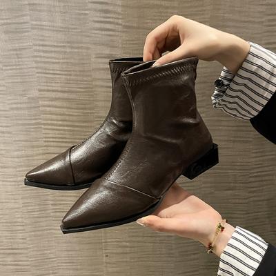 Модные одинарные ботинки с острым носком, женские, для ношения на улице, новые осенне-зимние, комбинированные, универсальные ботильоны на блочном каблуке