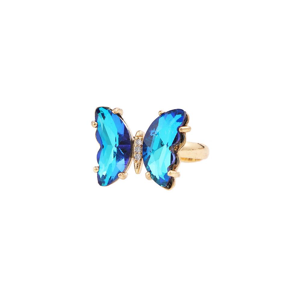 Personality Girls Women Gradient Color Butterfly Open Ring Crystal Finger Rings Fashion Jewelry