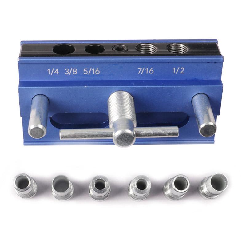 Self Centering Doweling Jig Kit, Drill Jig For Straight Hole With 6 Drill Guide Bushings, Adjustable Width Drilling Guide Jigs
