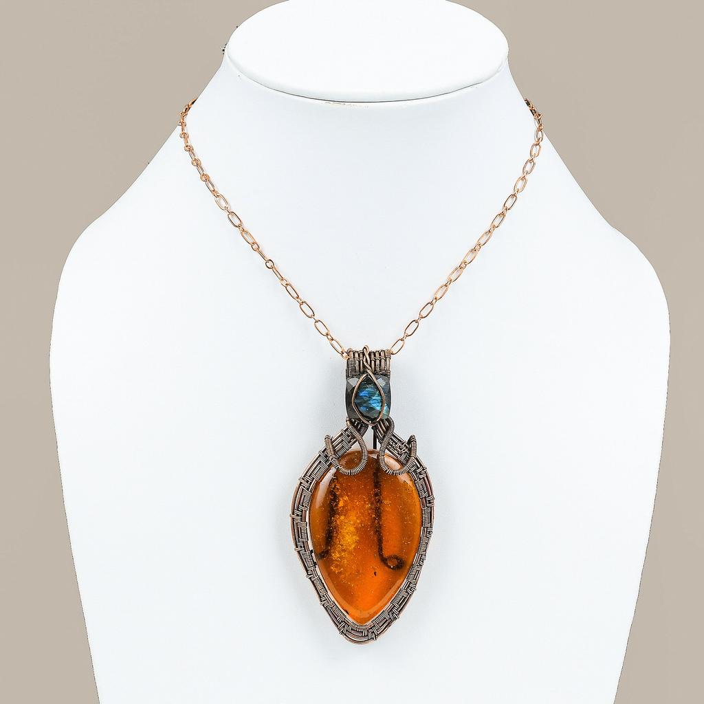 Подвеска ручной работы из медной проволоки из натурального балтийского янтаря 3,54 y0O71