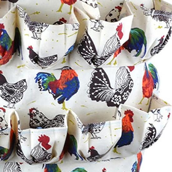 Canvas Apron with Multi-Pockets Egg Gathering Apron for Farm Home Adjustable Waist Fun Rooster Print Utility Apron for Gardening Cooking