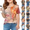 Детская футболка Fold A для девочек, летняя модная куртка с круглым воротником и цветочным принтом с короткими рукавами