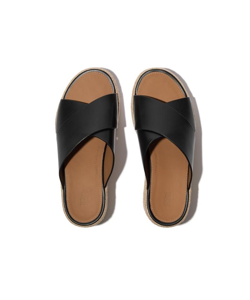 Fitflop Женские Платформенные Эспадрильи Кожаный Клин Перекрестные Шлепанцы - Черный (Ft64K2D235)